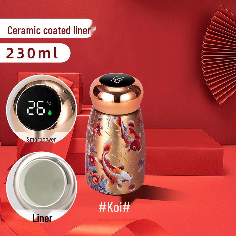 Compact Ceramic Thermos Cup with Smart Temperature Display - Chinese Style