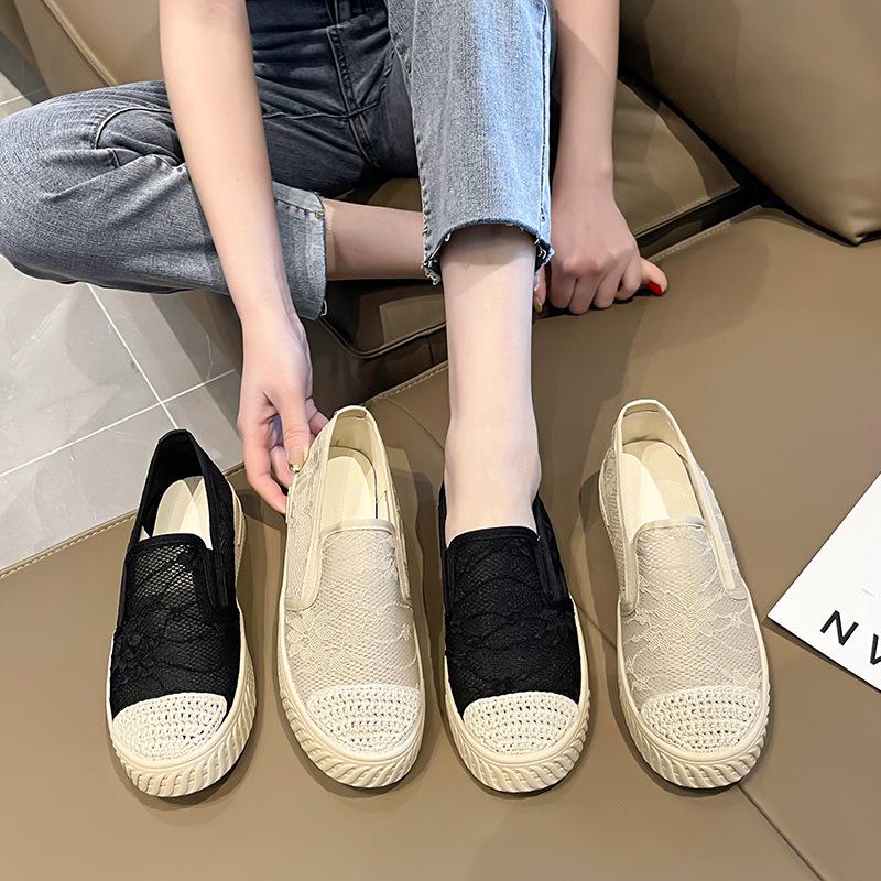 Korean version of the wind fisherman shoes women's 2025 spring and summer new one-pedal flat-soled single shoes mesh casual women's shoes foreign tr