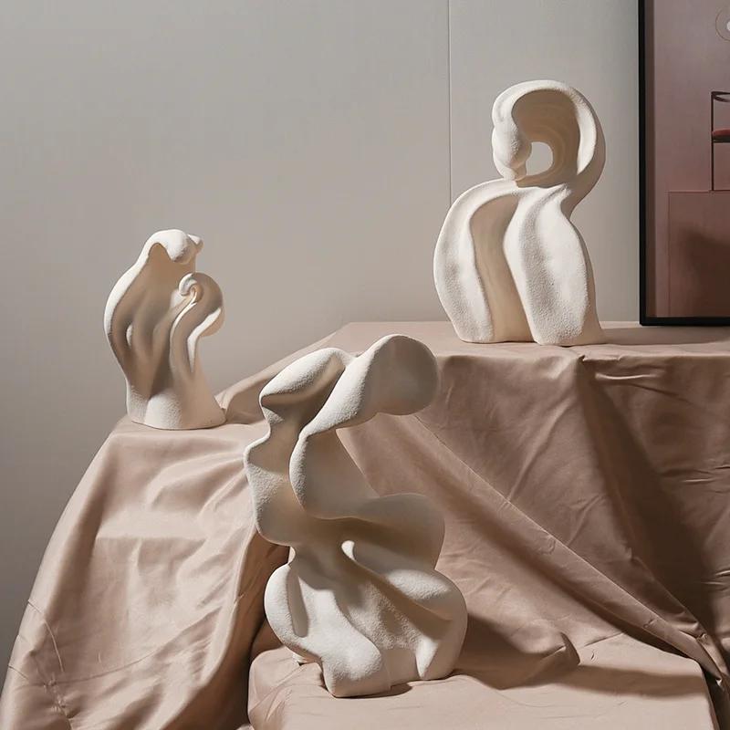 Ceramic Ornaments Abstract Hollow Curl Sculpture Modern Porcelain Artifact Decorative Figurines Room Decoration Accessories