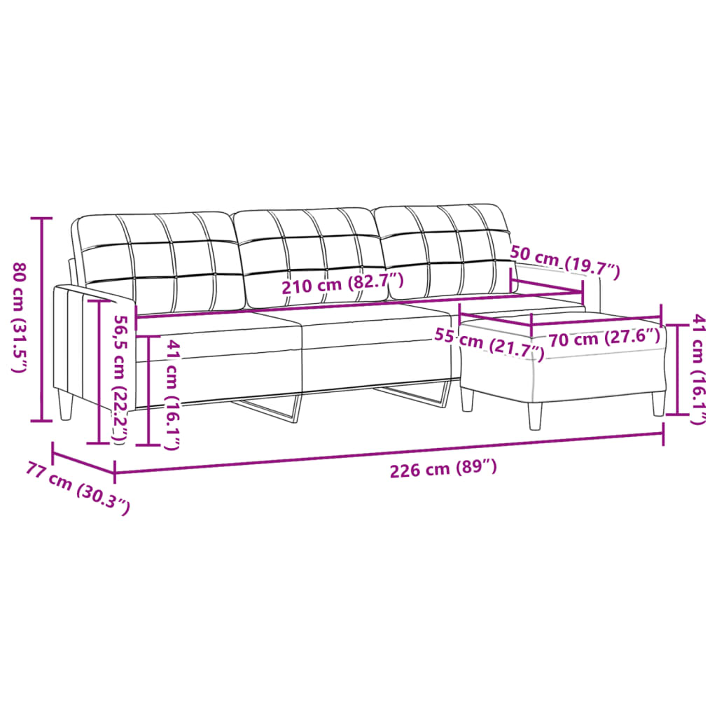 Vidaxl 3-Osobowa Sofa Z Podnóżkiem, Kolor Taupe, 210 Cm, Tkaniną