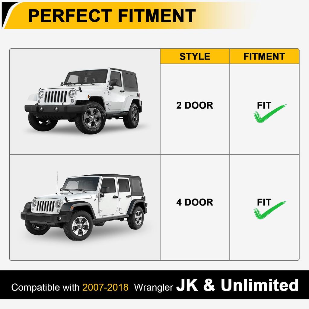 FUNY Front Rear Fender Flares for Jeep Wrangler JK JKU Wheel Flare Liners & 2007-2018 4-Door Models, Off-Road (4 Pieces)