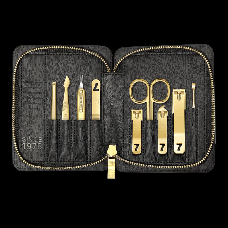 THREE SEVEN Luxury Black Gold 9-Piece Manicure Set