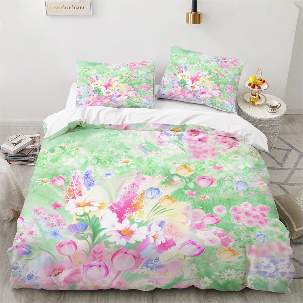 Floral Duvet Cover Kit 3D Printed Ultra-fine Fiber Pillowcase 2024 New Wholesale Elegant and Simple Bedding Set And Soft Kit
