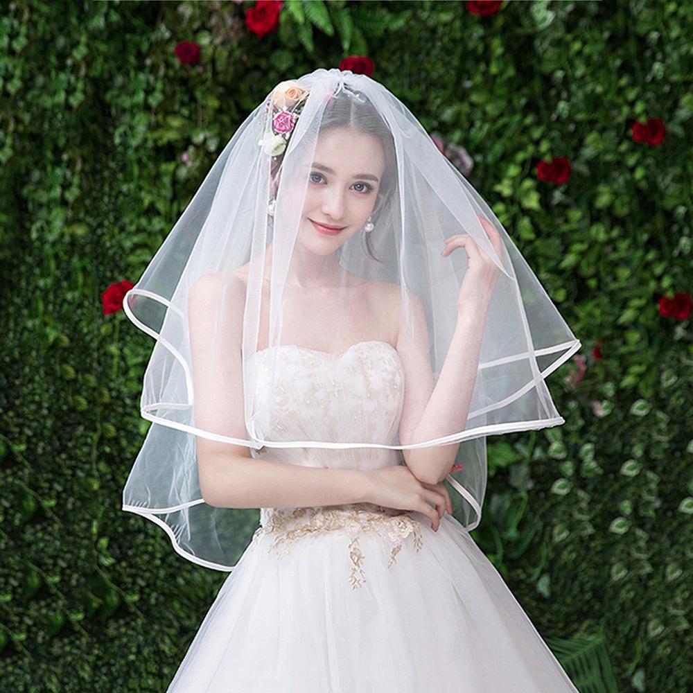 1pc White Simple Ribbon Edge Soft Tulle Wedding Veils with Comb Marriage Wedding Accessories