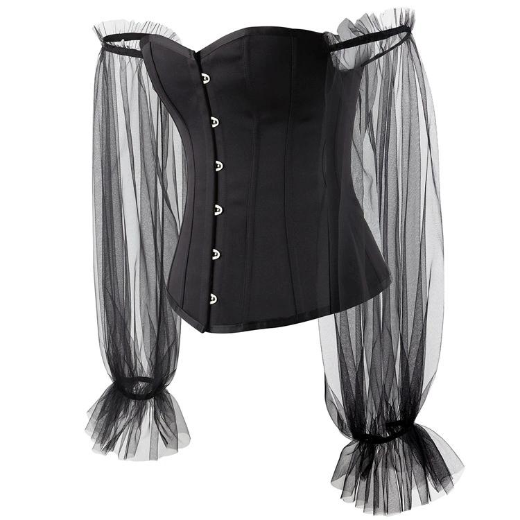 JYL TS Women's Court Shaping Beauty Body Chest Top with Mesh Long Sleeves