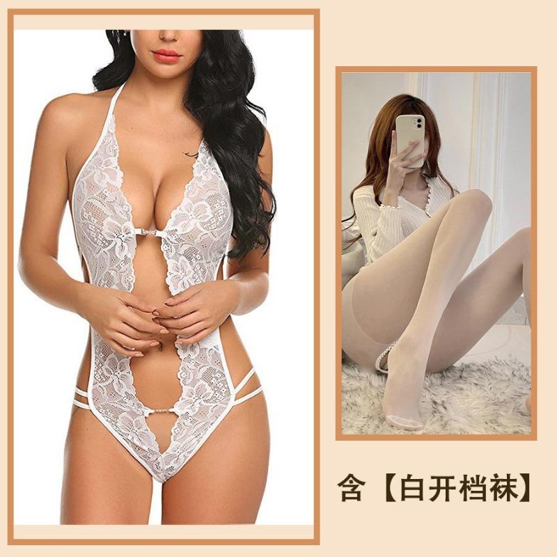 Reines Verlangen sexy Spitze Träger Hals Ausgeschnitten Leidenschaft Unterwäsche Durchsichtig Stimmung Einteiler Damen Pyjama