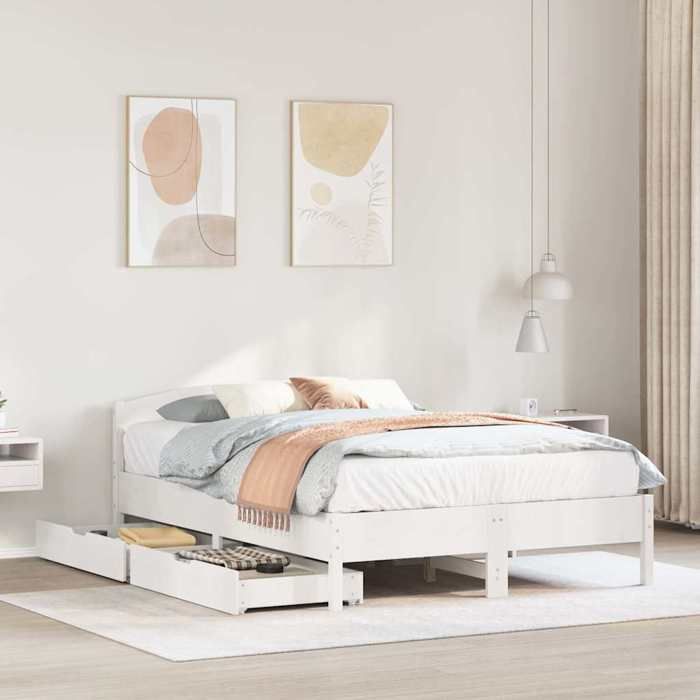 VidaXL Cadre de lit avec tête de lit blanc 120x200 cm bois pin massif, meuble de chambre à coucher, sommier, lit en bois, 3301831