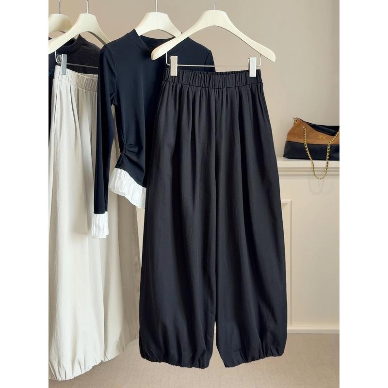 Elastic high-waisted and thin wide-leg bloomers for women, spring and summer new thin closed casual versatile long pants