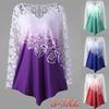 Stylish Plus Size Fashion Blouse For Women Featuring Sexy Lace And Ombre Print