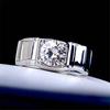 Imitation Mosan Diamond Resizable Men'S Ring Plated With 18K Platinum Four-Claw Inlaid Trapezoidal Design Tidy Men Popular Rings