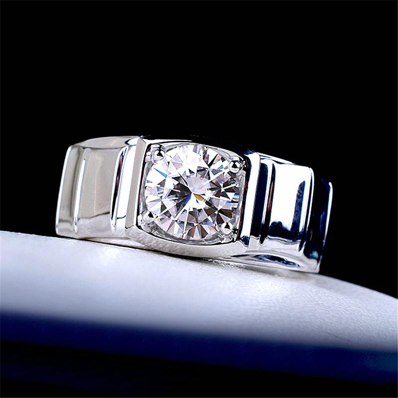 Imitation Mosan Diamond Resizable Men'S Ring Plated With 18K Platinum Four-Claw Inlaid Trapezoidal Design Tidy Men Popular Rings