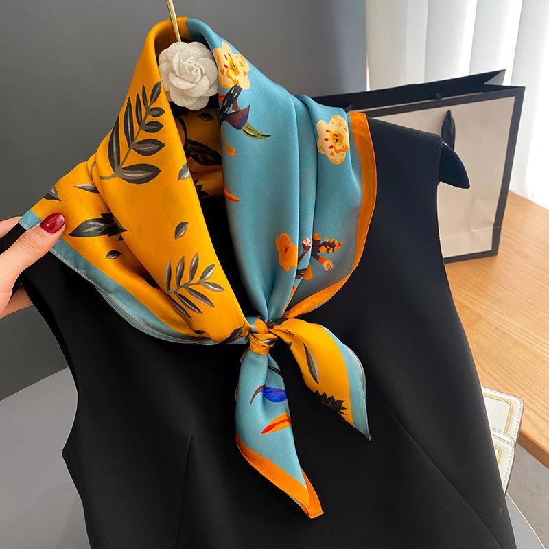 Vintage print color block 70% silk square scarf - mulberry silk decorative collar scarf 65*65cm