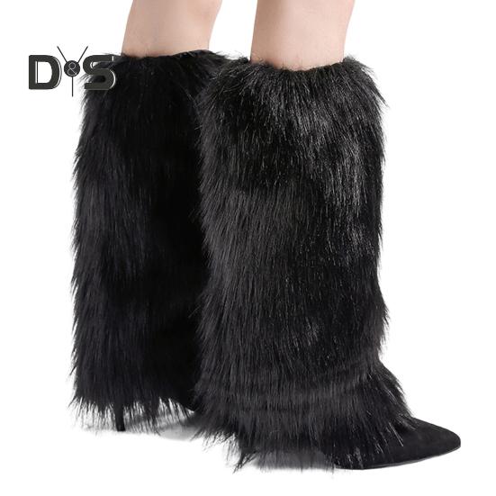 

1 пара гетр из искусственного меха для женщин и девочек, плюшевые мягкие манжеты на рукава, пушистые меховые рукава для зимнего тепла 15cm чёрный