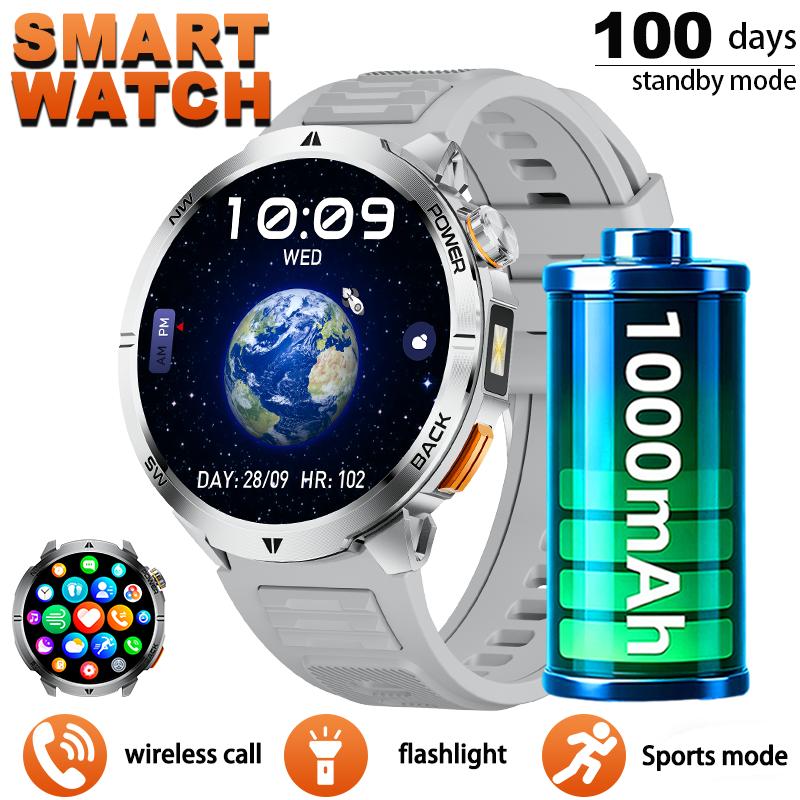 

new sturdy and durable outdoor smartwatch 1000mAh large battery LED flashlight Bluetooth calling Health monitor smart watch
