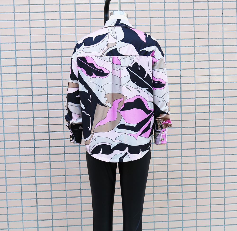 2022 European & American Print Loose Long Sleeve Women's Casual Button Shirt