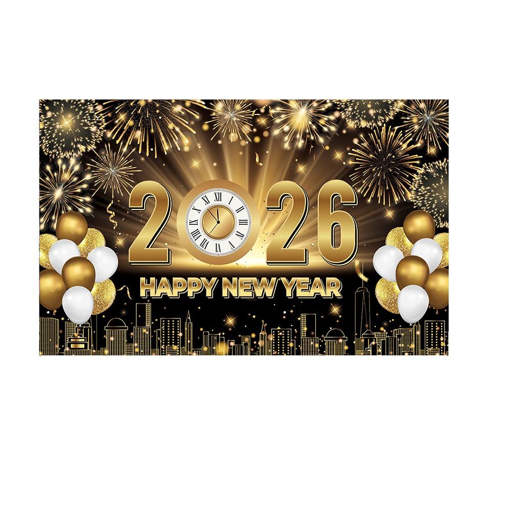 Black Gold 2026 New Year Backdrops Colorful Balloon Photo Background Party Background  Photo Studio