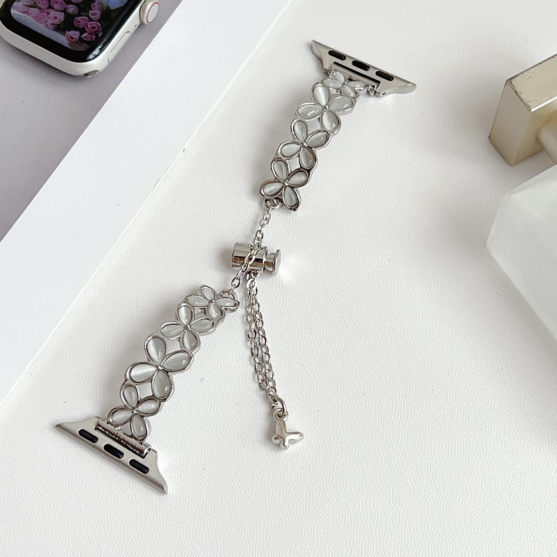 

Four-Leaf Clover Cat s Eye Stone Band Compatible with Apple Watch 2-11 Huawei 11/11Pro срібний