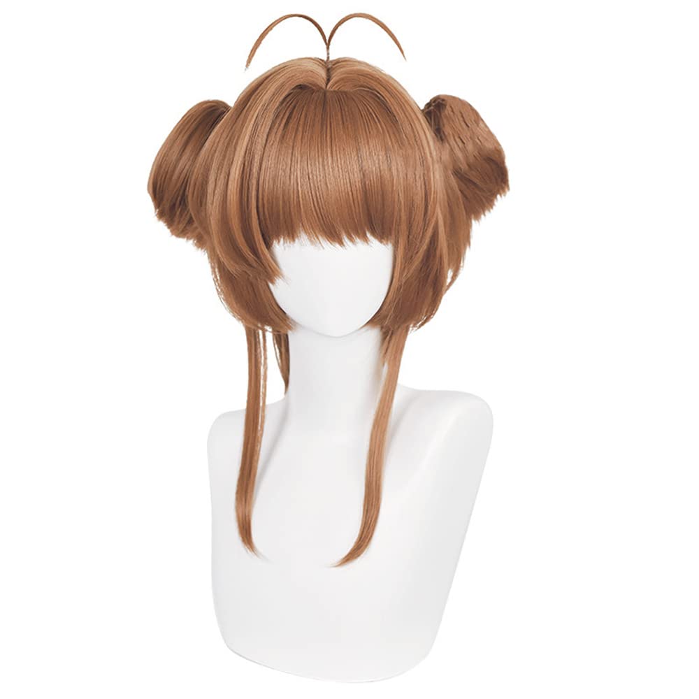 Sakura Kinomoto Cosplay Wig, Brown, Heat-Resistant, Perfect for Cosplay, Photoshoots, and Festivals (A) Free