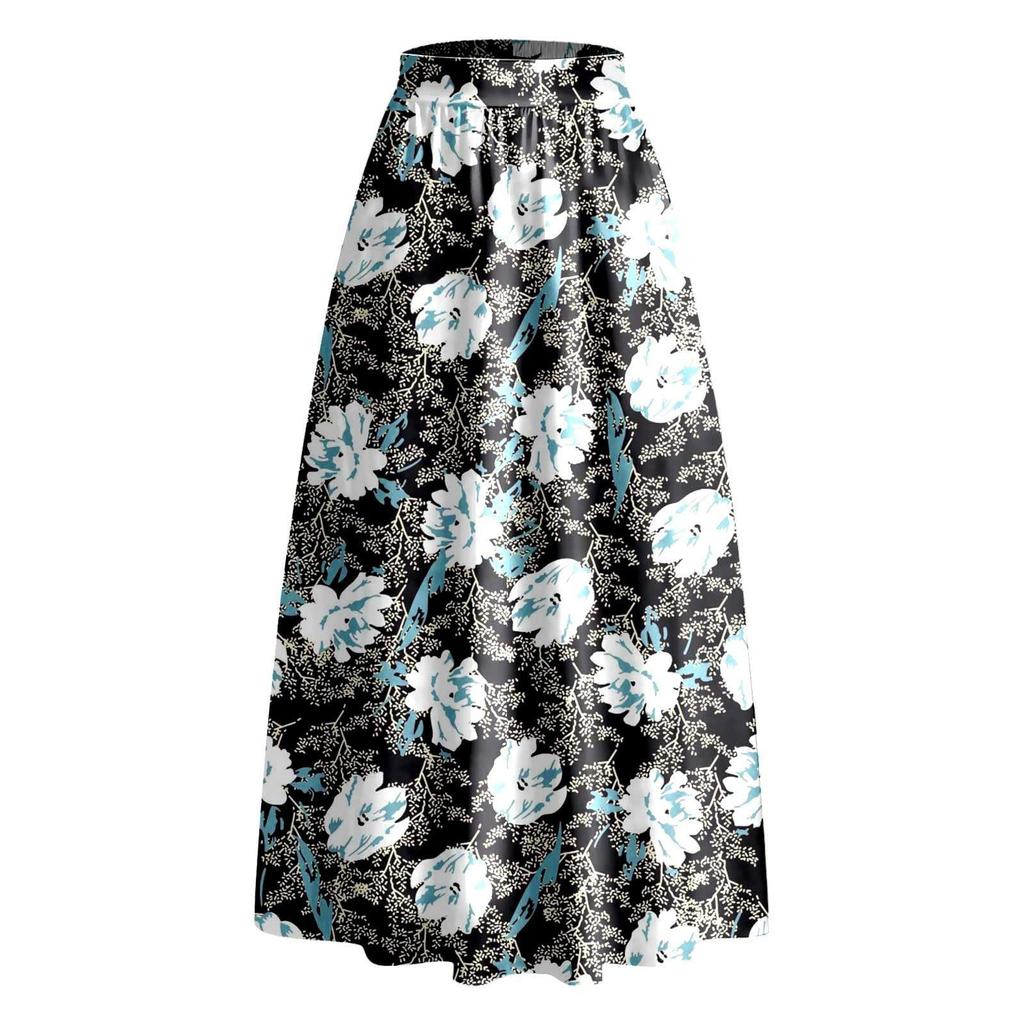 Moda Femei Imprimeu Floral Jumătate Lejer Rochie de plajă cu talie înaltă