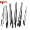 6PCS Watch Hands Installation Work Tweezers Straight Elbow Handle Stainless Antistatic Plastic Tweezers ESD-259 ESD-259A ESD-7A