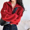 Pullover mit halbem Reißverschlusskragen für Damen, weich gestrickt, langärmlig, kurzer Pullover, Herbst Winter, Teenager-Mädchen, Koreanische Mode, Outfit