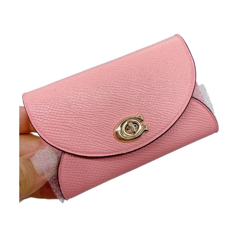Coach Turnlock 11 Flap Short Crossgrain Leather Card Case Wallet Women Wallet Pink C2419G