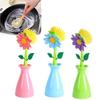Long Flower Handle Pan Brush Storage Bottle Cleaner Creativity Decoration Tool