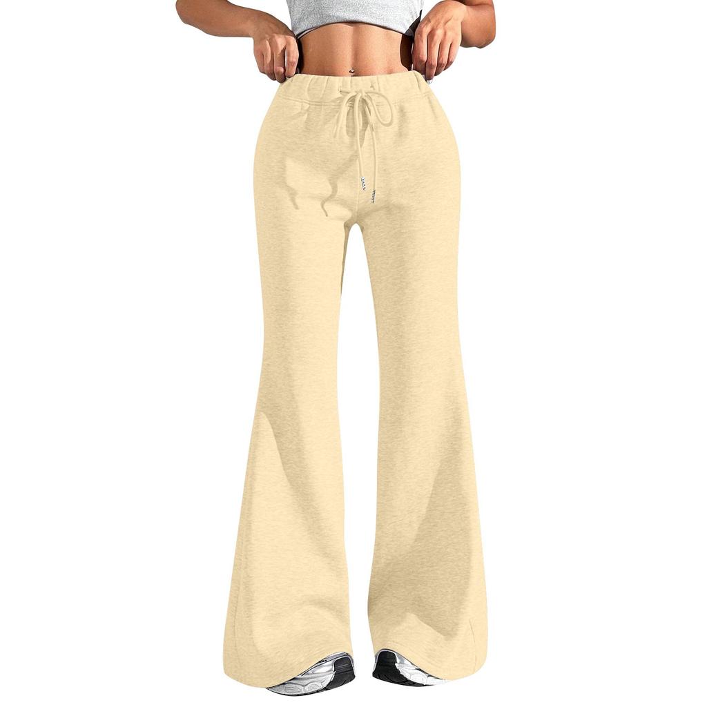 Women’s Flared Leg Drawstring Waist Pants High Waist Wide Leg Casual Trousers for Everyday Wear