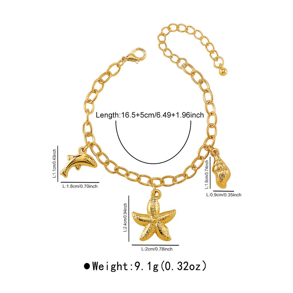 Women Fashion Exquisite Luxury Starfish Conch Dolphin Pendant Bracelet Necklace Retro Ocean Vacation Style Jewelry For Women