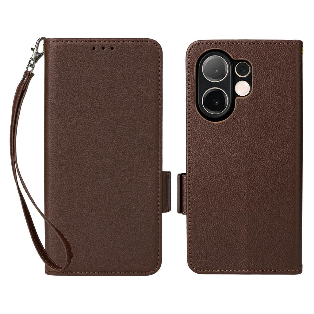 For Vivo V60 5G Case with Wrist Strap Litchi Texture PU Leather Wallet Phone Cover