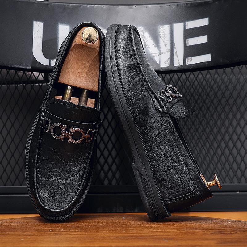 British Style One-pedal Lazy Shoes Men's Breathable Casual Loafers Fashion Soft-soled Beanie Shoes Casual Leather Shoes Men