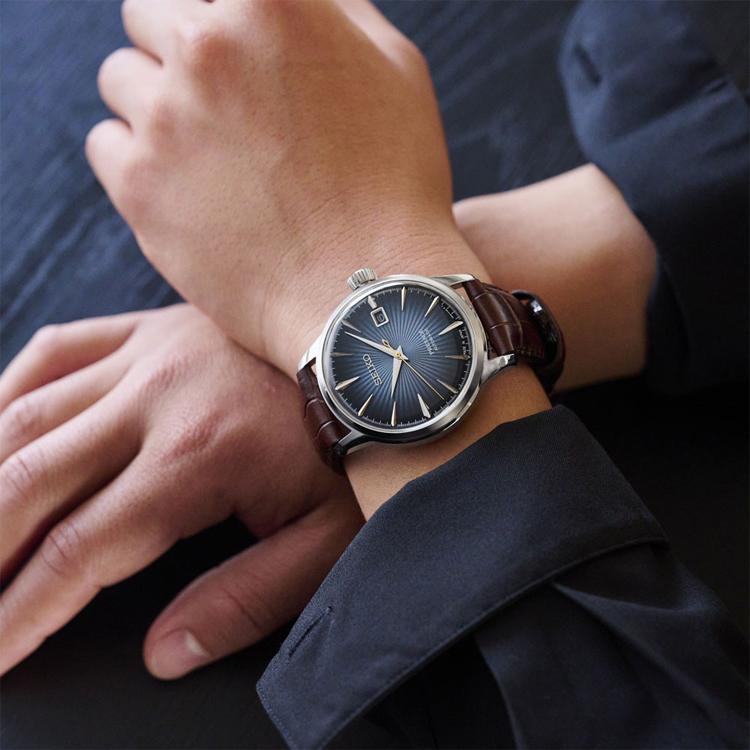 Seiko Cocktail Business Gentleman Mechanical Movement Leather Strap Watch Men watches Blue SRPK15J1