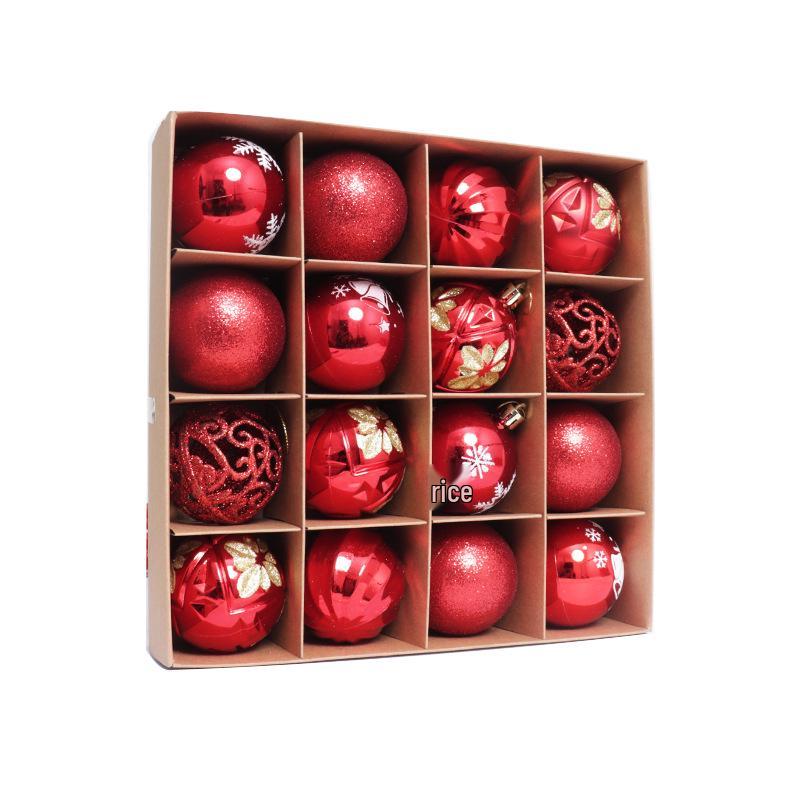 6cm Electroplated Pink Christmas Ball Ornaments - 16 Piece Set with Snowflakes