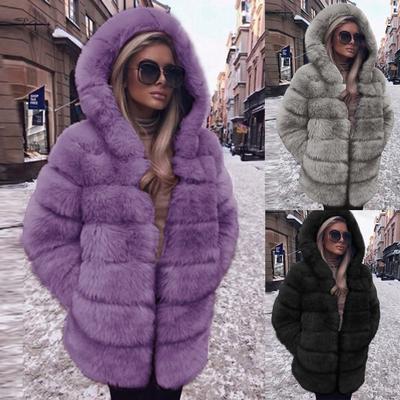Women Fashion Luxury Faux Coat Hooded Autumn Winter Warm Overcoat