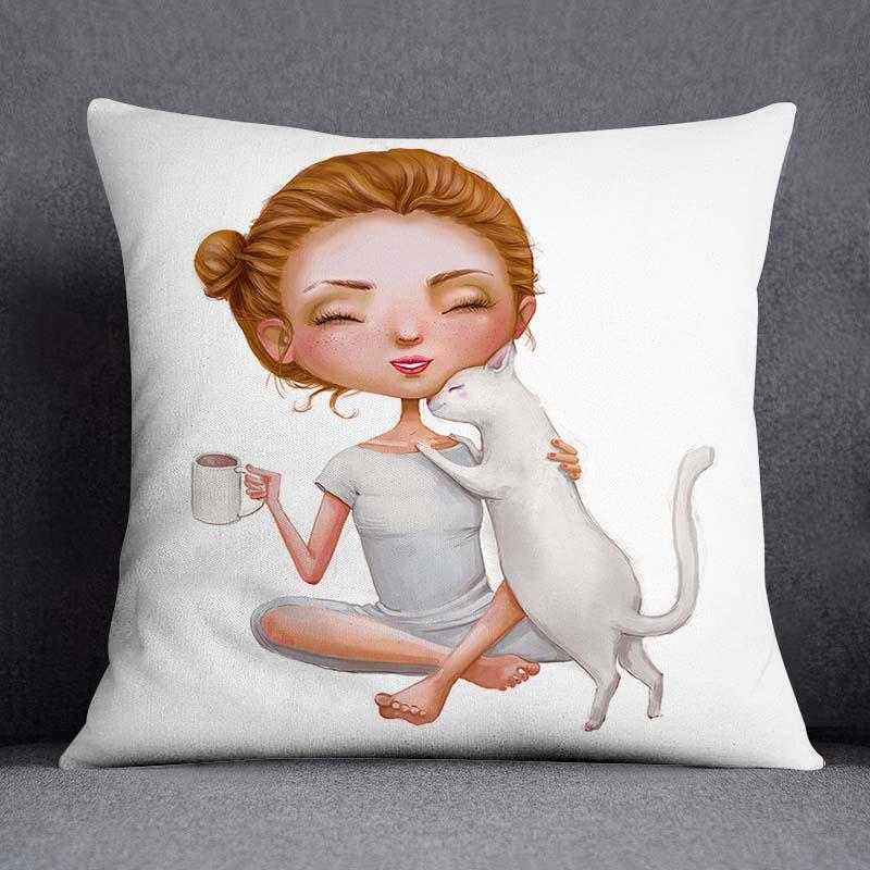 Yoga Little Girl Animal Series Pattern Decorative Pillowcase Square Pillowcase Home Office Ornament