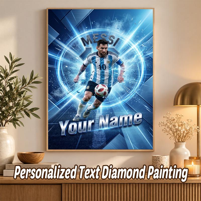 Lionel Messi Custom Name Text 5D Diamond Painting Kit DIY Full Drill Diamond Art Decoration