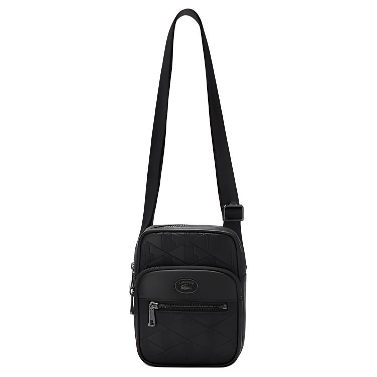 Lacoste Logo Zipper Closure Mixed Material Shoulder Crossbody Bag Men bags Black NH4399MR-000 Black