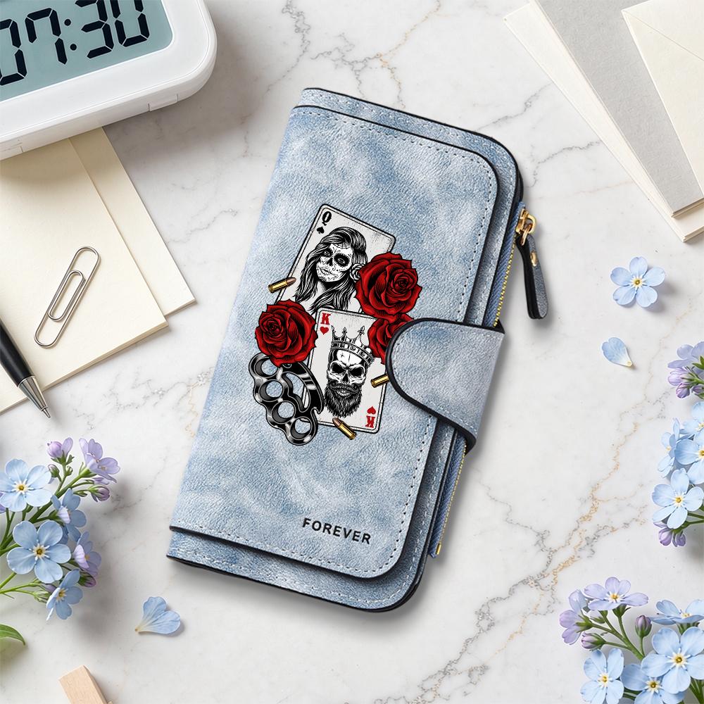 Gothic Skull Rose Couple Card Holder Forever Style Long Fashion Wallet