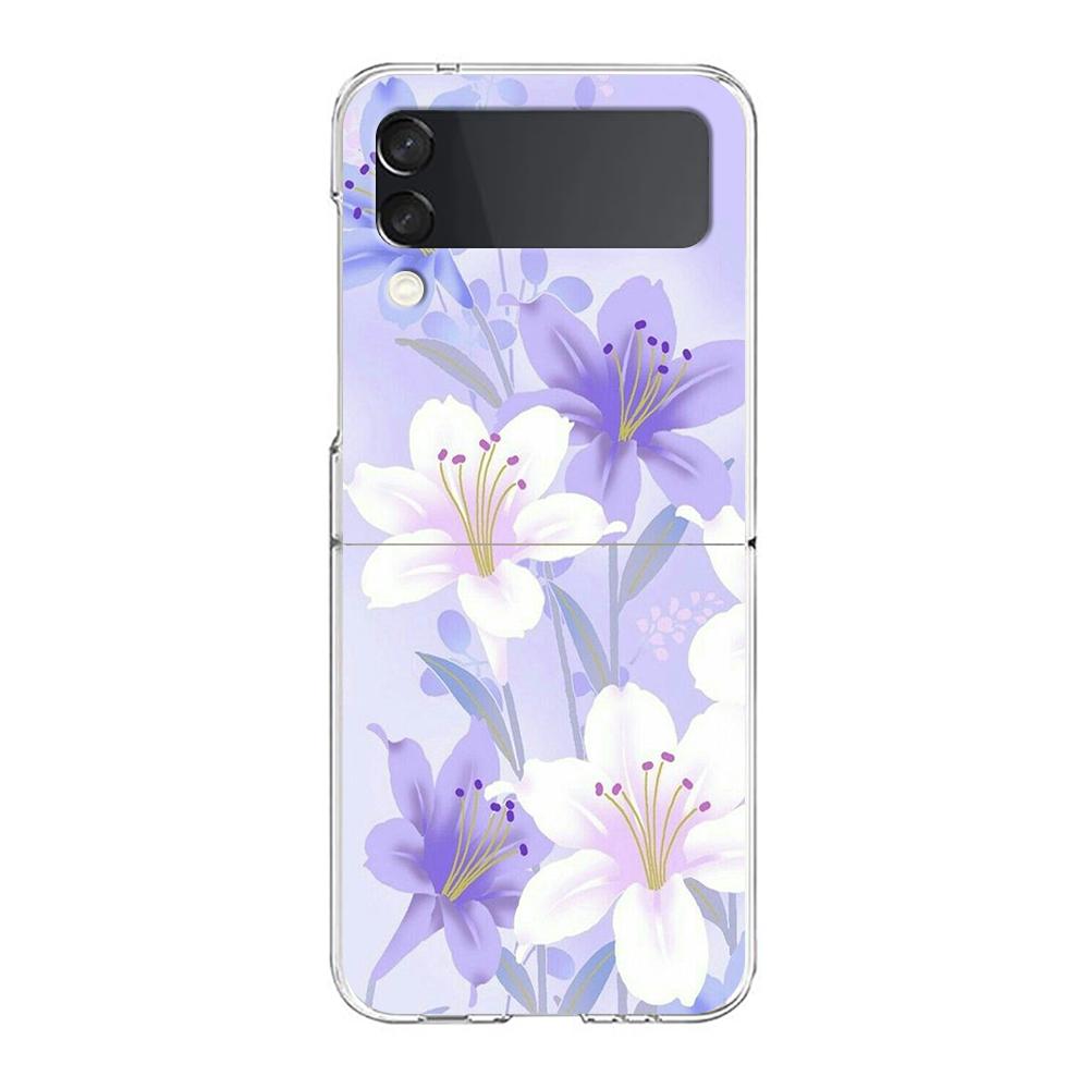Phone Case For Samsung Galaxy Z Flip 3 4 5 Hard Folding Clear PC Bumper Beauty Flowers Leaves For Samsung Z Flip 6 Back Cover