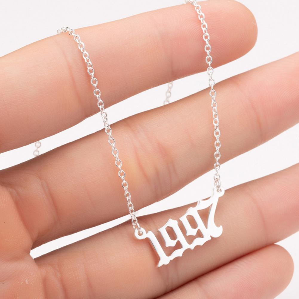 Stainless Steel Date Year Number Necklace Hollowed Personalized Birthday Gifts 1980-1999