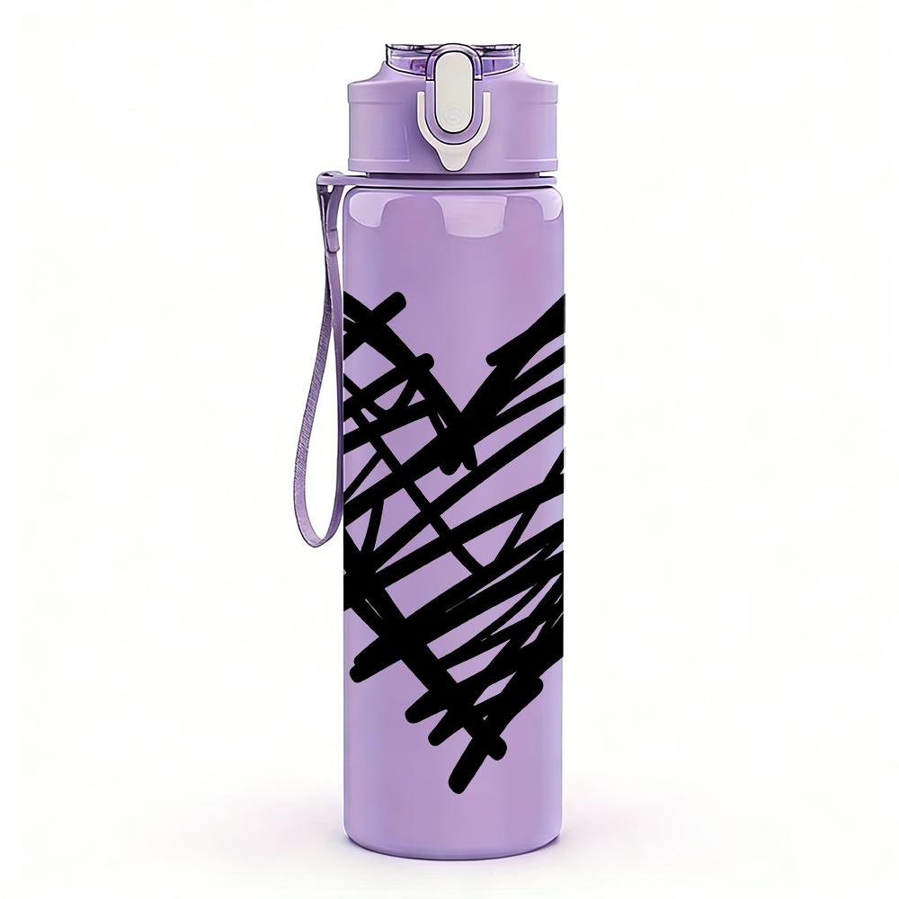 1PC Rough Line Drawing Love Heart 750ml Color Plastic Sports Water Bottle Leakproof Flip Straw Lid Suitable for Sports Office Home Use