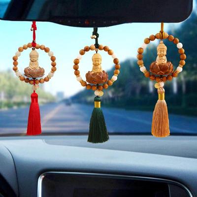 Buddha Statue Car Rearview Mirror Pendant Wood Tassel Car Hanging