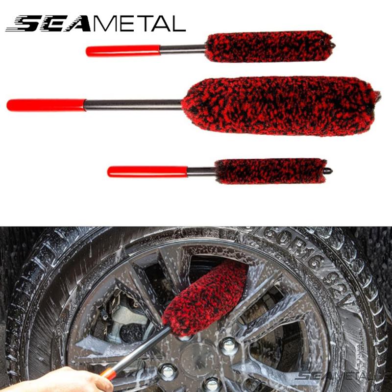 SEAMETAL Car Wheel Tire Brush Universal Wash Wheel Brush PP Handle Wool Brush Car Cleaning Brush