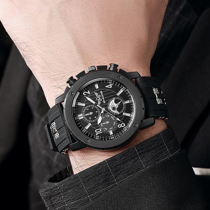 Neue Herrenatmosphäre Einfache gefälschte drei Augen Silikonarmbanduhr Herrenquarzuhr