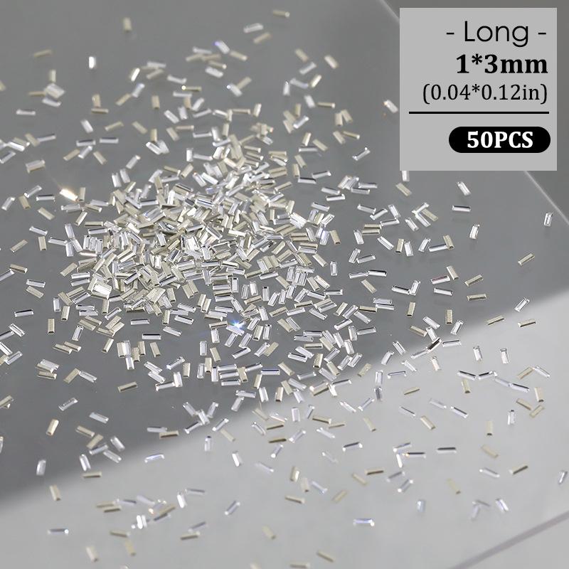 

50 шт. Отражающие Блестящие Мини-Прямоугольники Белые Алмазы Полоска Дизайн Ногтей Стразы Украшения Маникюр Шармы long