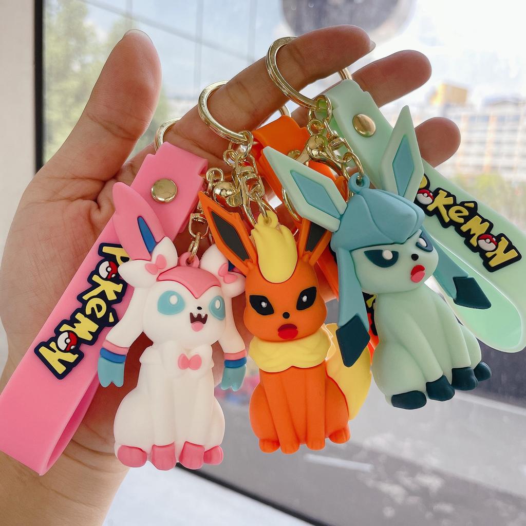 Pokemon Anime Keychain Toy Lovely Leafeon Sylveon Flareon Umbreon Vaporeon Espeon Glaceon Jolteon Eevee Pendant Kids Charm Gifts