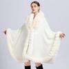 Women's Imitation Rex Rabbit Fur Collar Shawl Cape - Large Size, Knitted Loose Fit Cardigan for Autumn and Winter