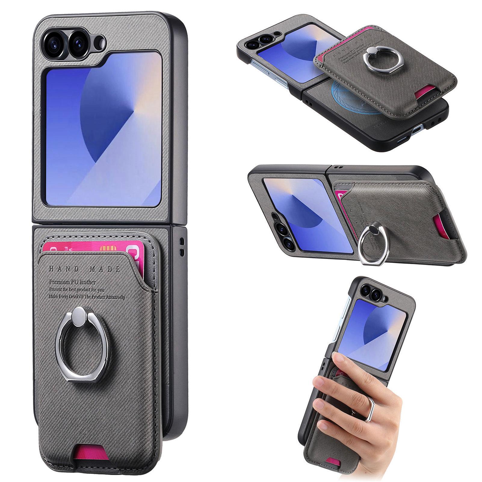 

2 в 1 Съемный Магнитный Кошелек с Отделением для Карт Держатель-Кольцо в Ковбойском Стиле Вертикальная Сумка Чехол Для Samsung Galaxy Z Flip 6 5 4 3 5G Обложка Galaxy Z Flip4 серый