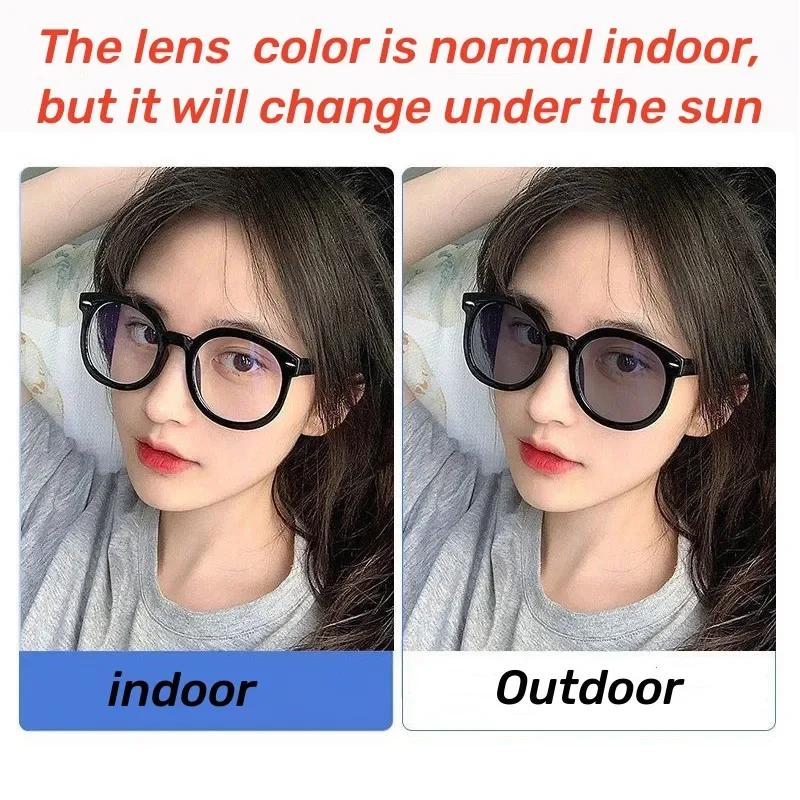 Large Round Frame Photochromic Myopia Glasses Men Women Oversized Color Changing Eyeglasses Vintage Fashion Near Sight Eyewear