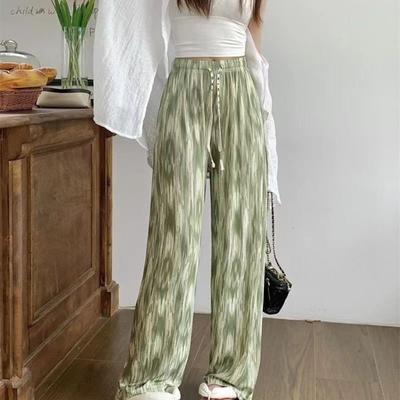 Pantalones casuales para mujer, de pierna ancha y recta, con estampado tie dye, pantalones largos, cintura elástica, cordón ajustable, pantalones finos para senderismo